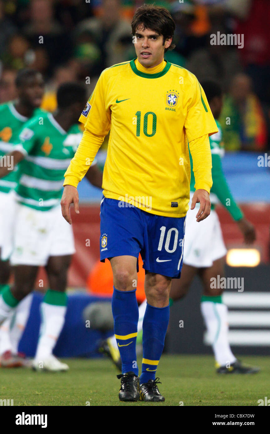 Kaka of Brazil in action during a FIFA World Cup match against Ivory Coast at Soccer City Stadium on June 20, 2010. Stock Photo