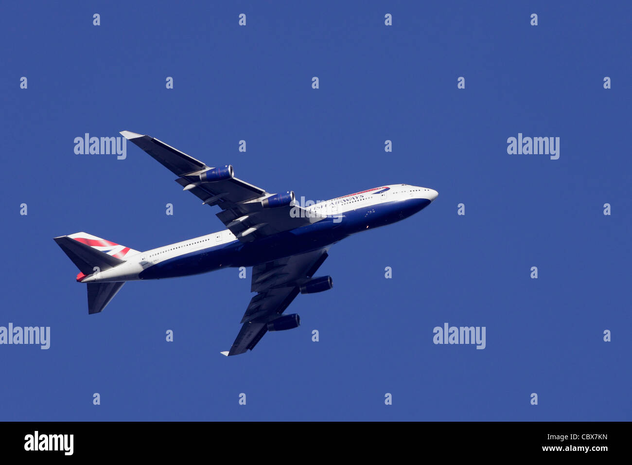 British Airways Boeing 747 G-BNLV in flight : clear sky Stock Photo
