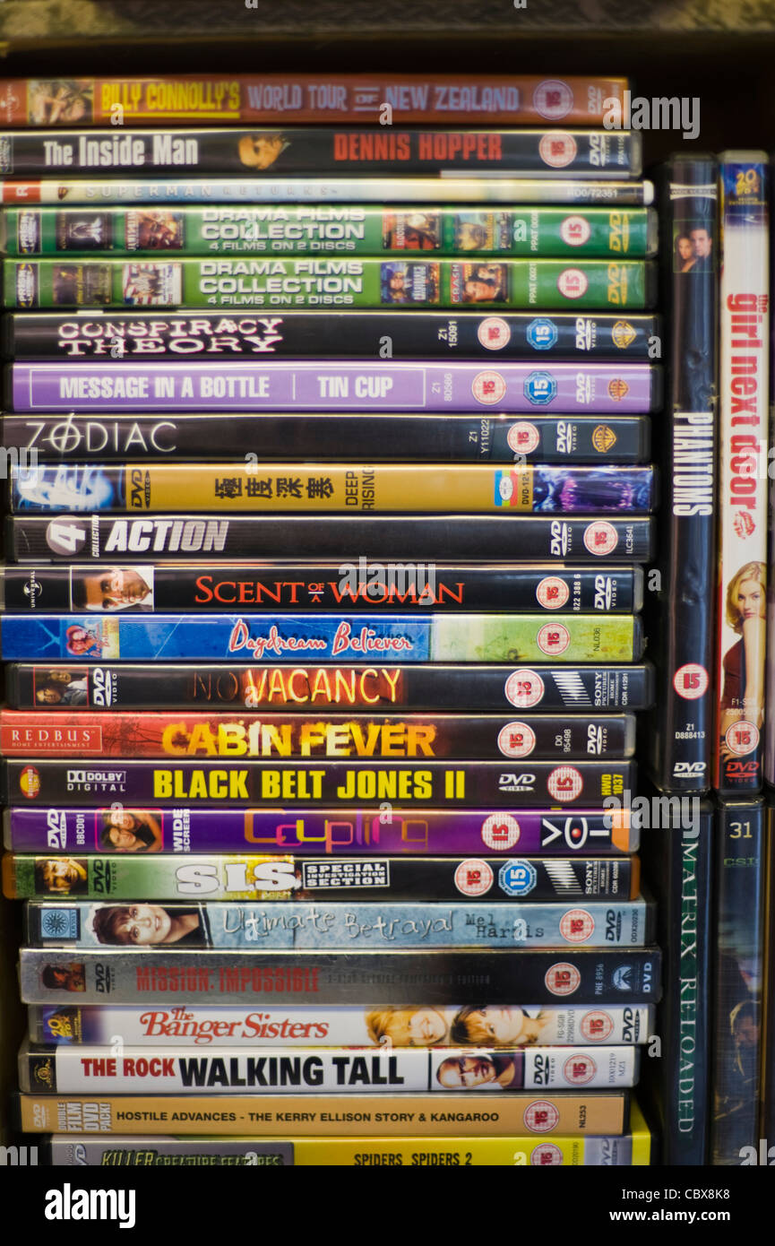 Secondhand dvds for sale in shop at Hay-on-Wye Powys Wales UK Stock Photo