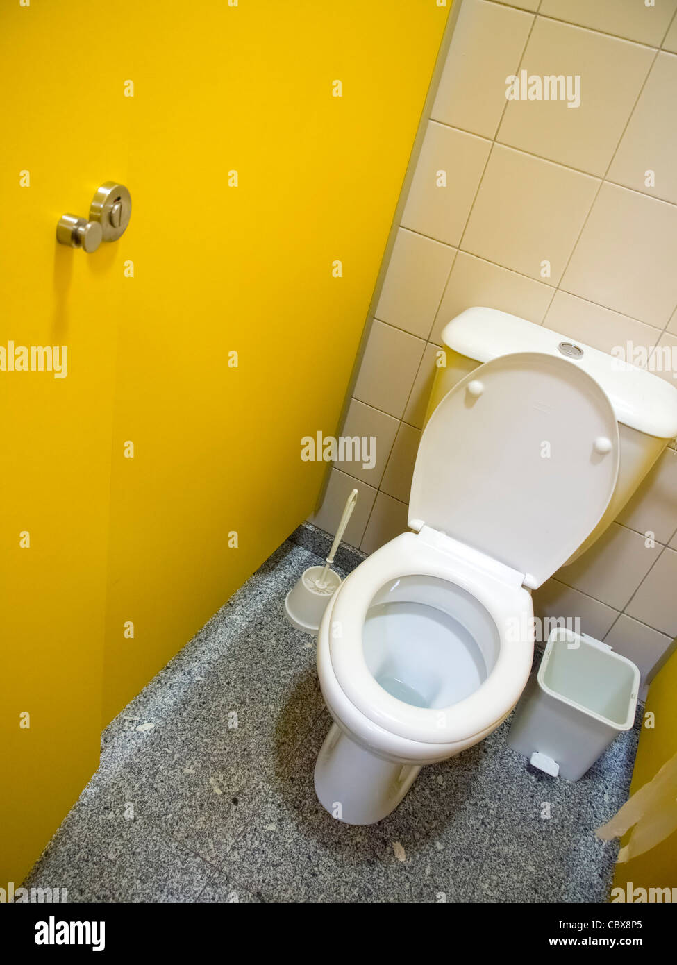 Toilet in a public restroom viewed from above Stock Photo