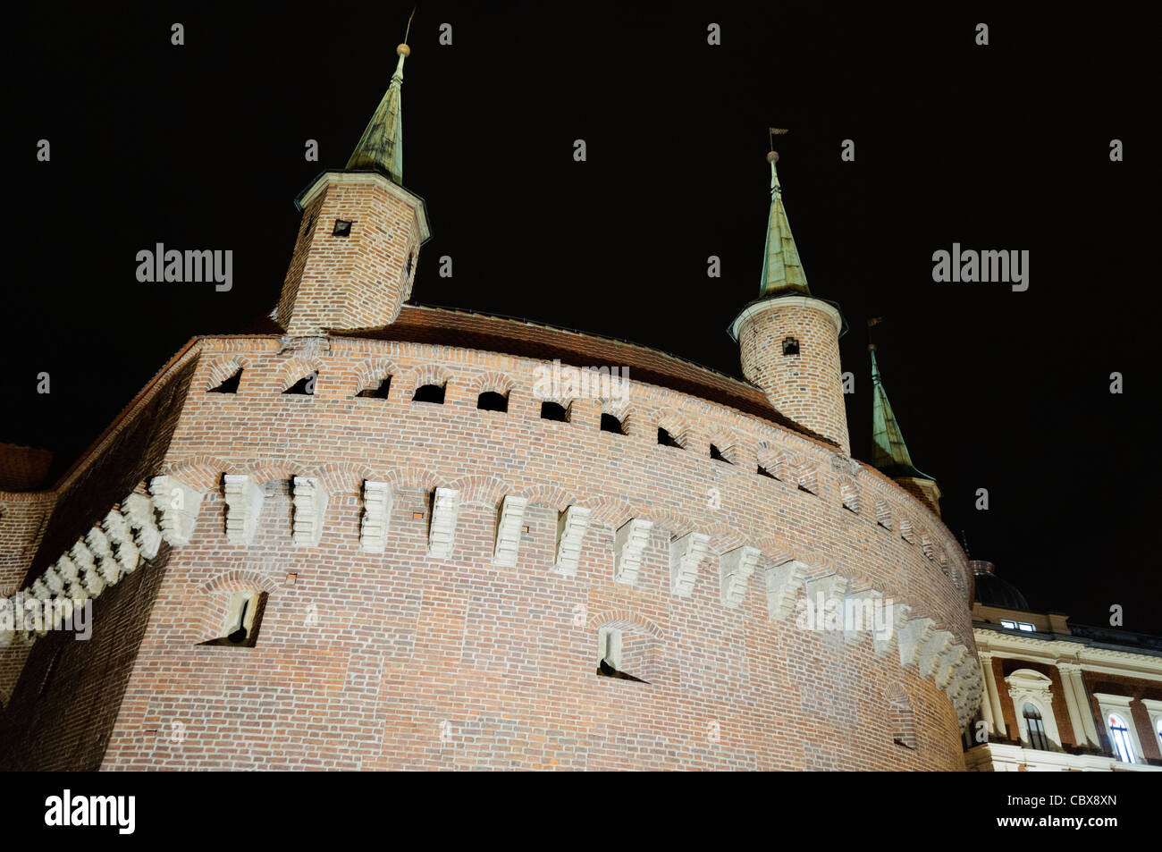 Krakow Barbican roof at night Stock Photo