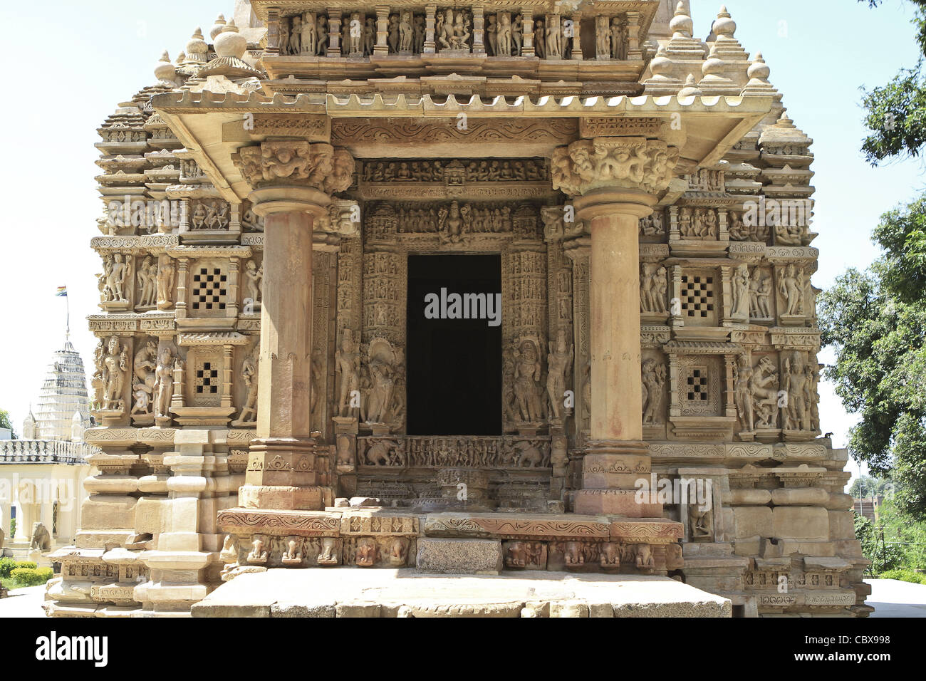 Ancient temple doorway in Khajuraho . India Stock Photo