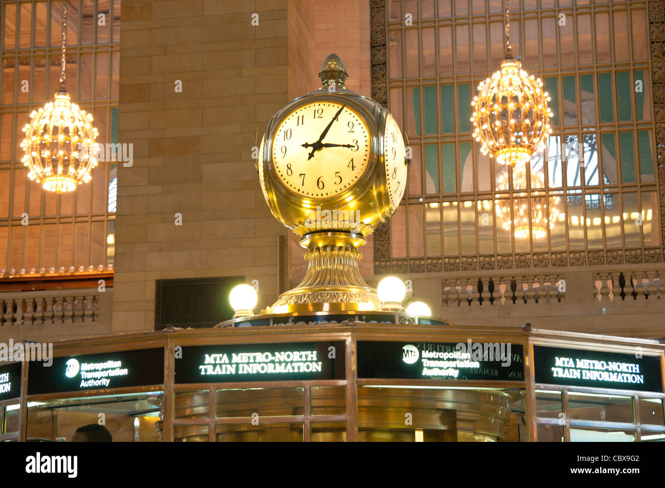 Old round clock on information booth of the Grand Central Terminal in