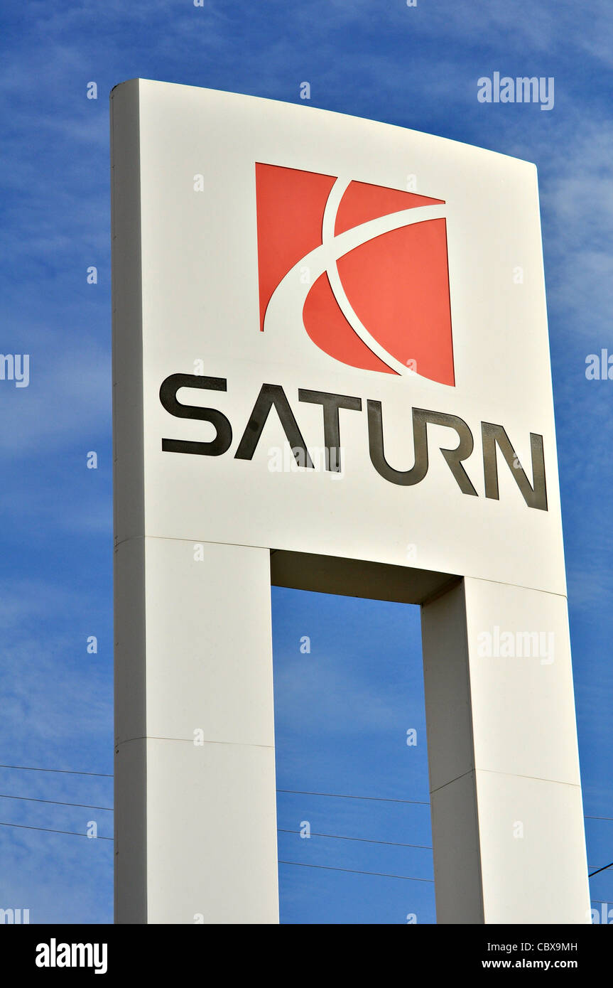 A outdoor sign from the now out of business Saturn car dealership on December 23, 2011 Stock Photo