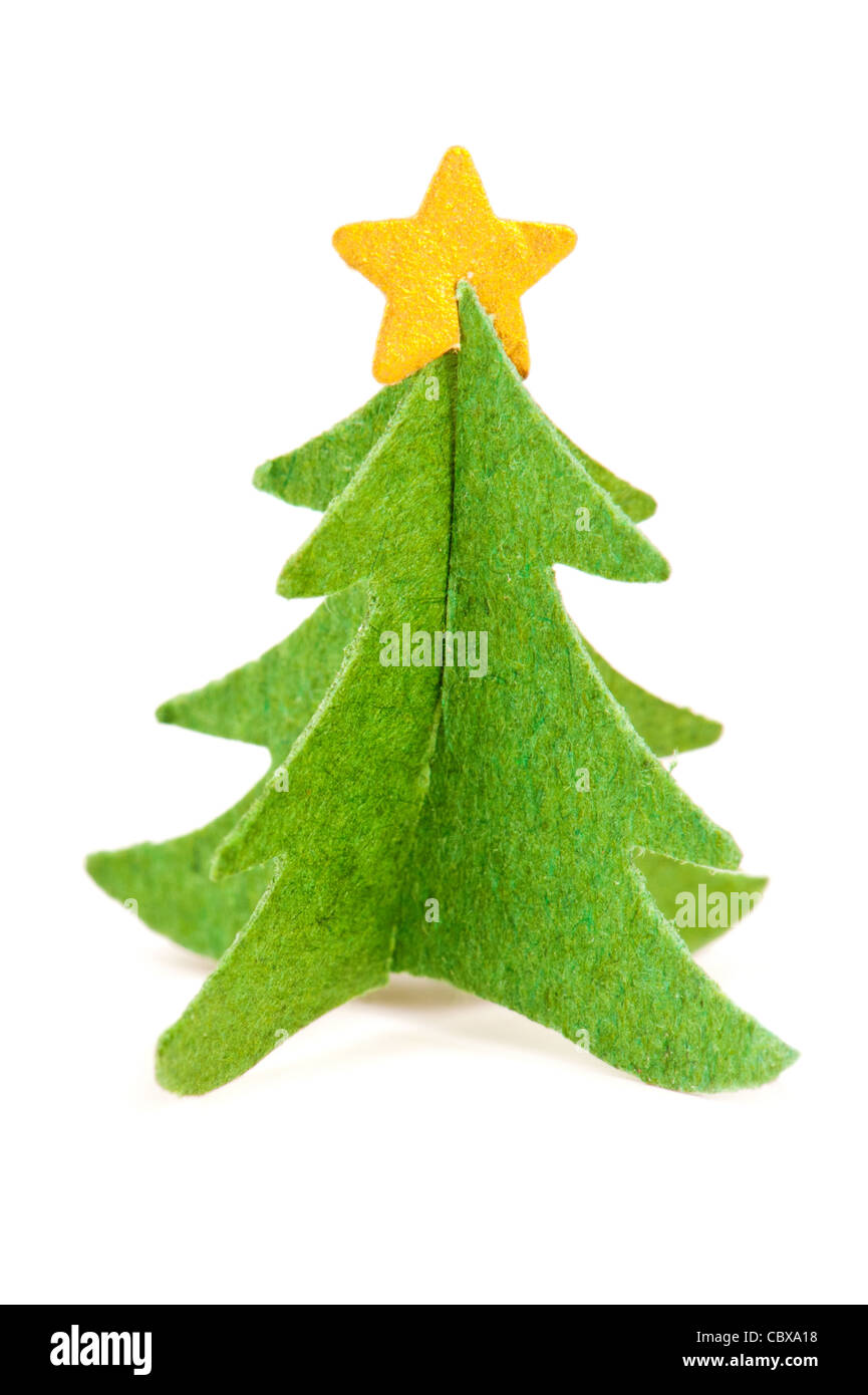 Green paper Christmas tree with a golden star on top Stock Photo - Alamy