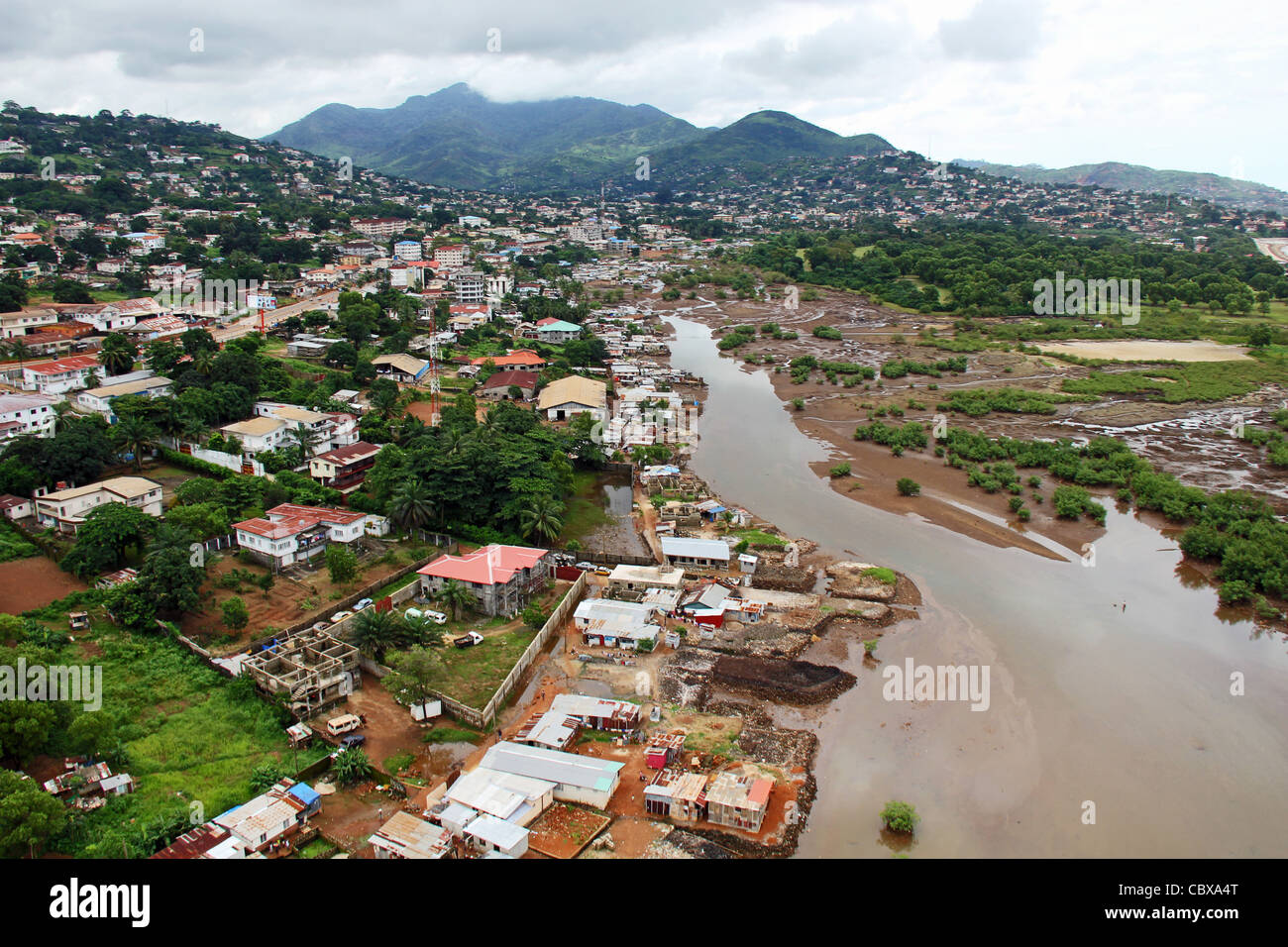 Aerieal view of an area of Freetown, Sierra Leone Stock Photo
