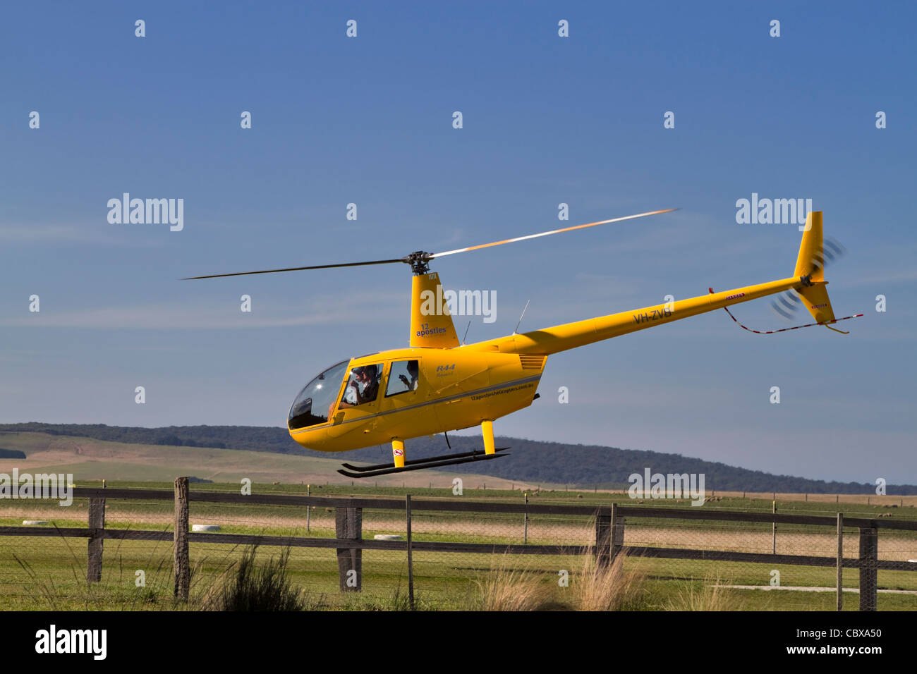 Helicopter taking off for scenic tour of the Twelve Apostles, Victoria, Australia Stock Photo