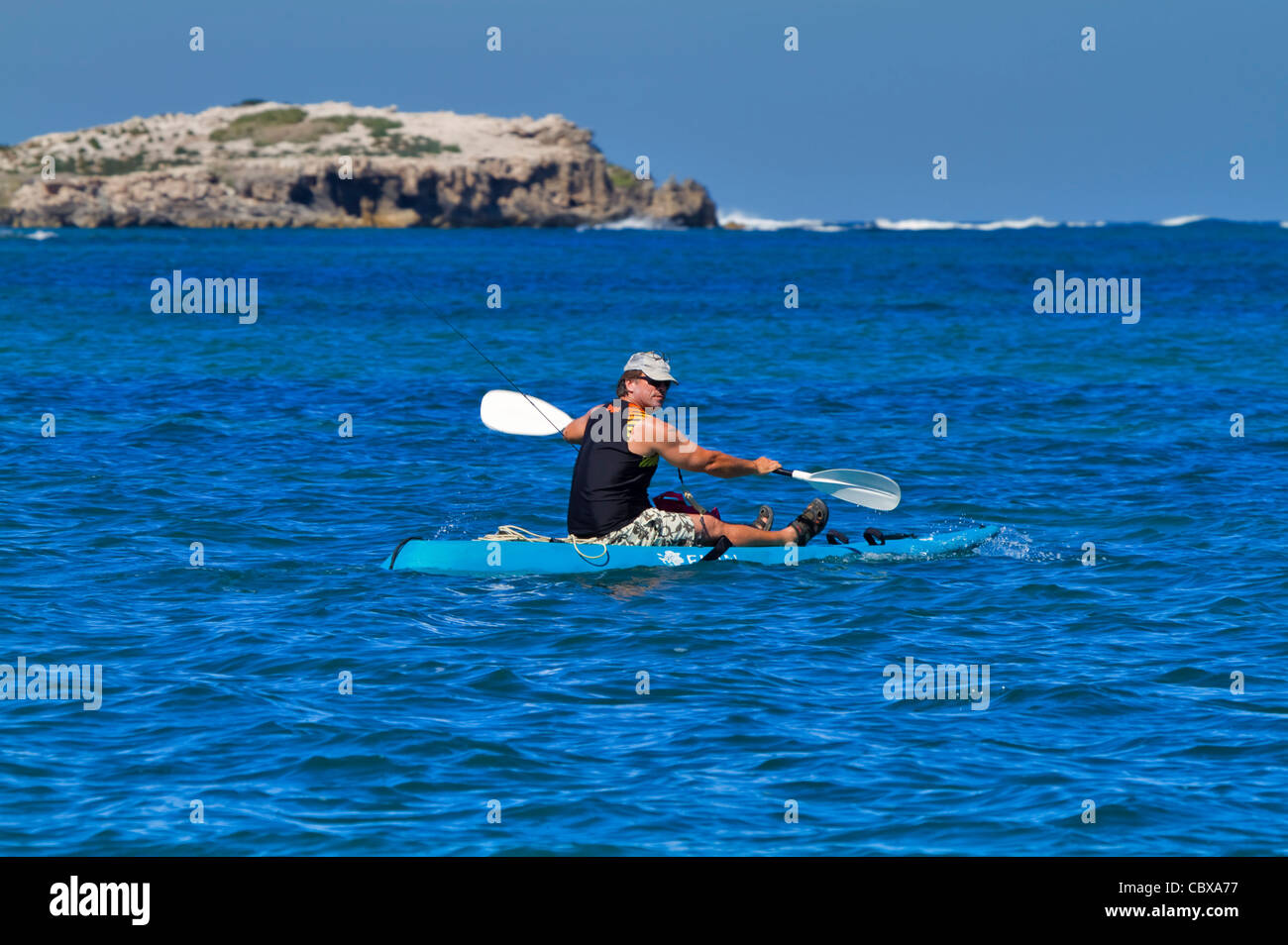 Fisherman in a kayak near Penguin Island, Rockingham, Western Australia