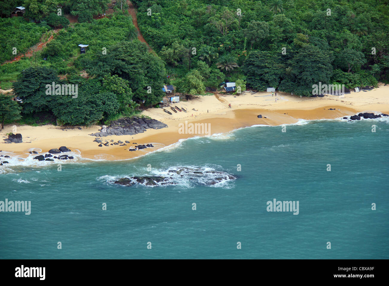 Aerial view of a beach on the Freetown peninsula, Sierra Leone Stock