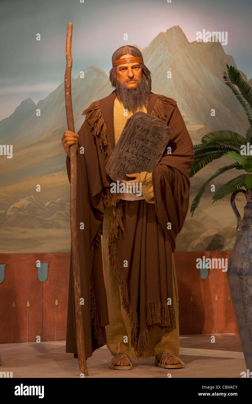 Moses of Old Testament holding the ten commandments. Display in LDS Mormon visitor center in Salt Lake City, Utah. Stock Photo