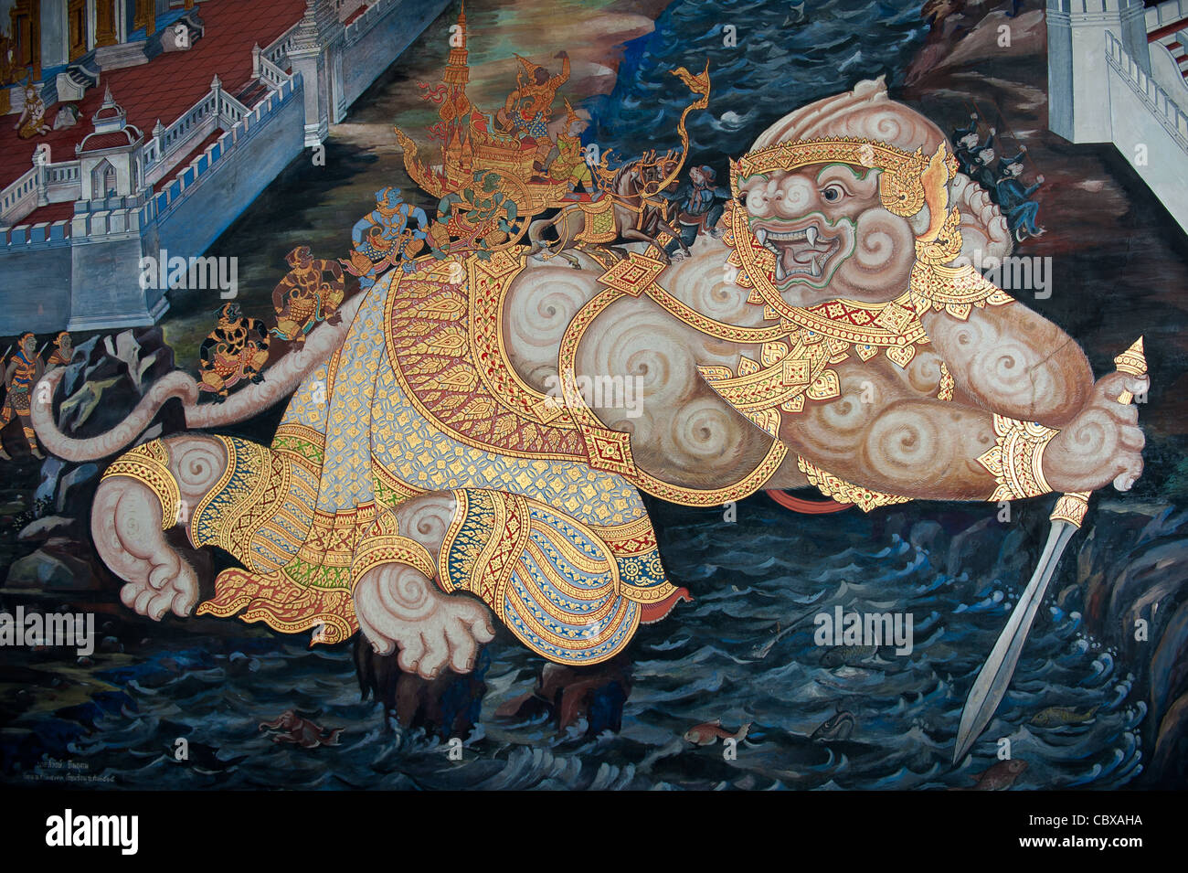 Grand Palace, Bangkok. Details from the mural depicting the story of Ramakien (Ramayana) Stock Photo