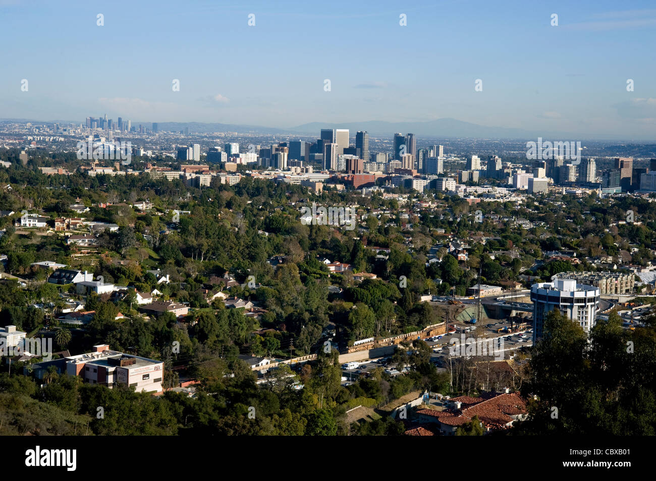 View of Century City and Downtown Los Angeles from the Getty Stock Photo