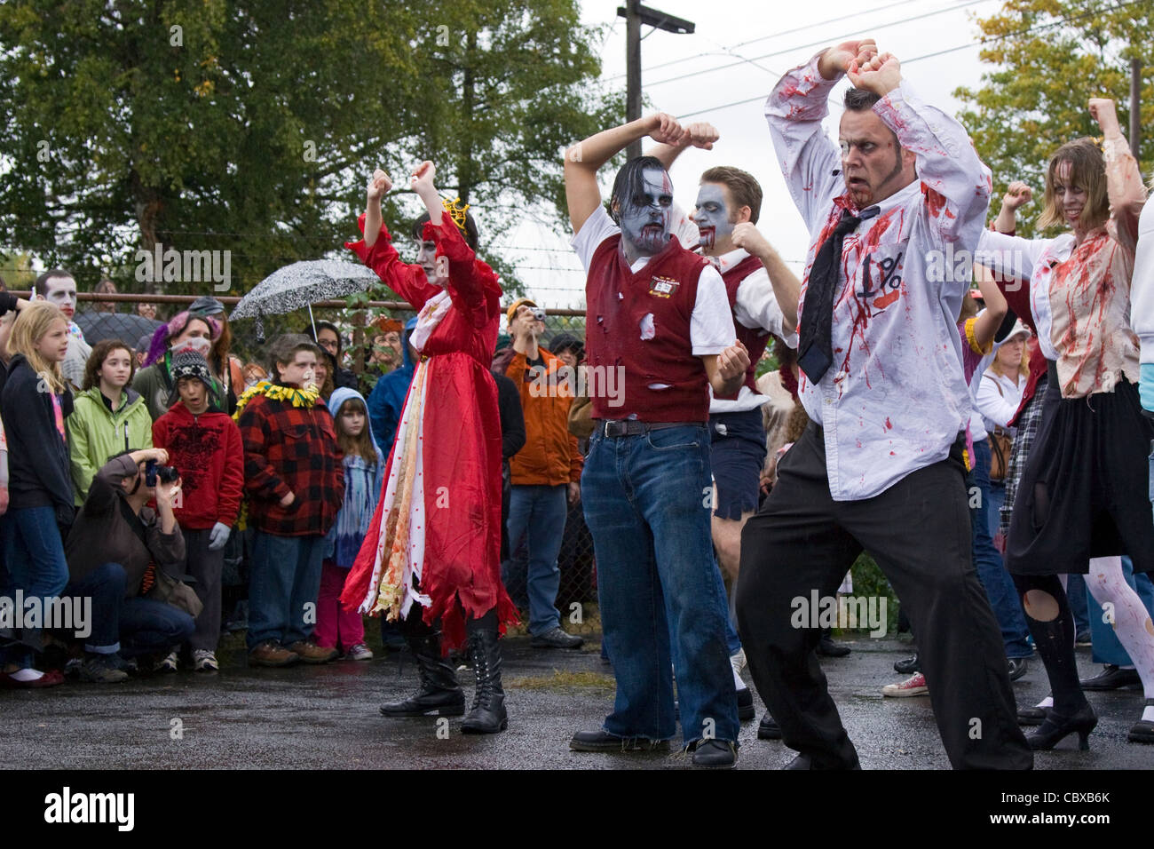Zombies doing the Thriller dance in Portland Oregon Stock Photo