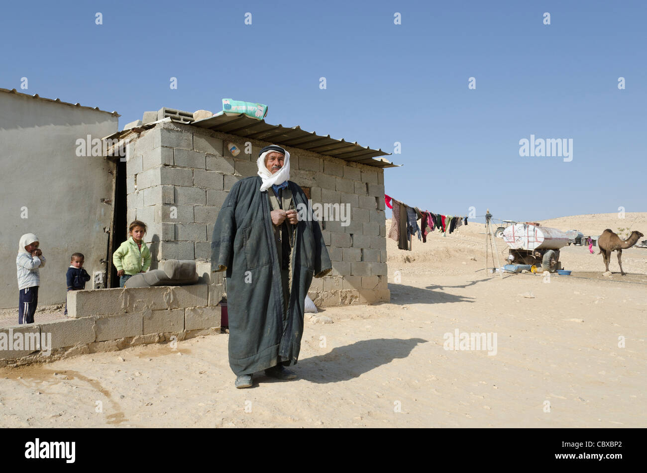 Field tour with AEPPI to Dkaikeh bedouin village near Yatta in South Hebron Hills. Palestinian Authority. Stock Photo