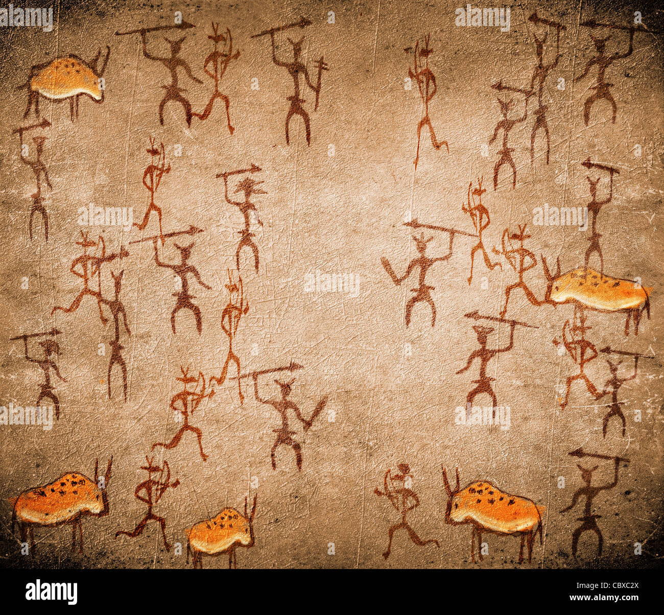 prehistoric cave painting with war scene Stock Photo