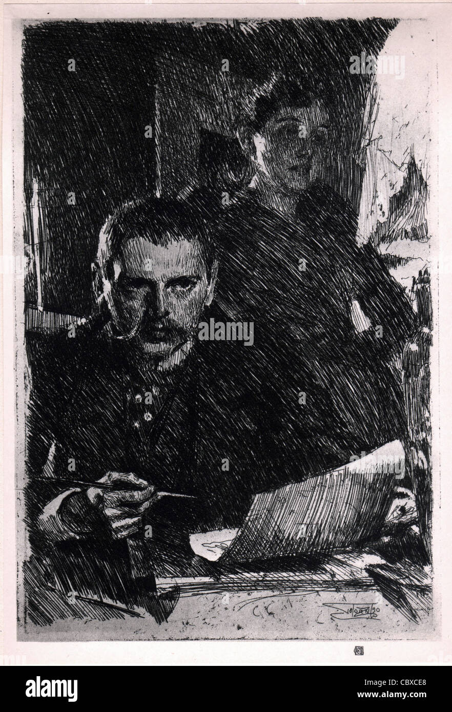 Anders Zorn Selfportrait Etching Stock Photo