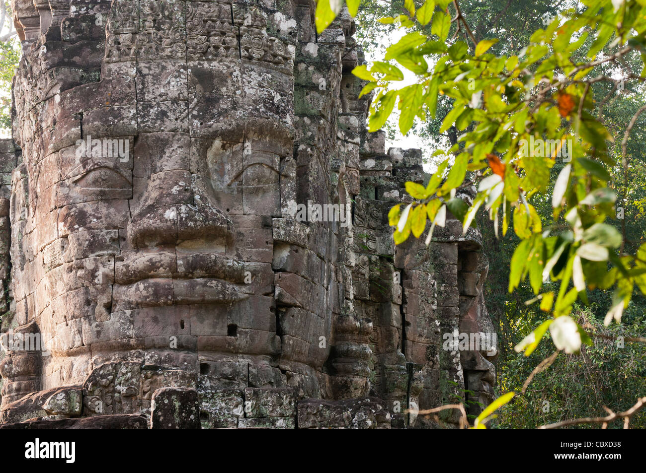 Angkor Thom East Gate, north face of tower, Cambodia Stock Photo