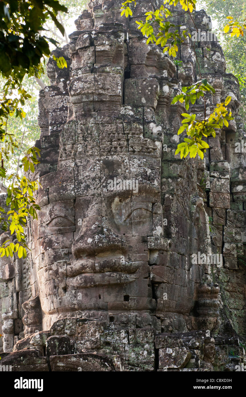 Angkor Thom East Gate, north face of tower, Cambodia Stock Photo