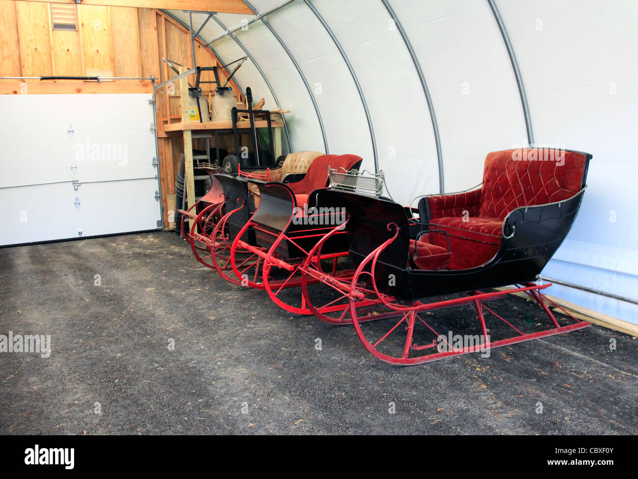 Antique horse drawn sleighs Long Island NY Stock Photo