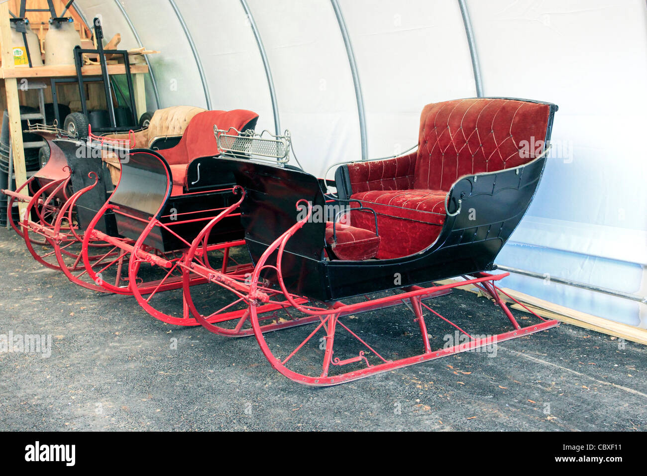 Antique horse drawn sleighs Long Island NY Stock Photo