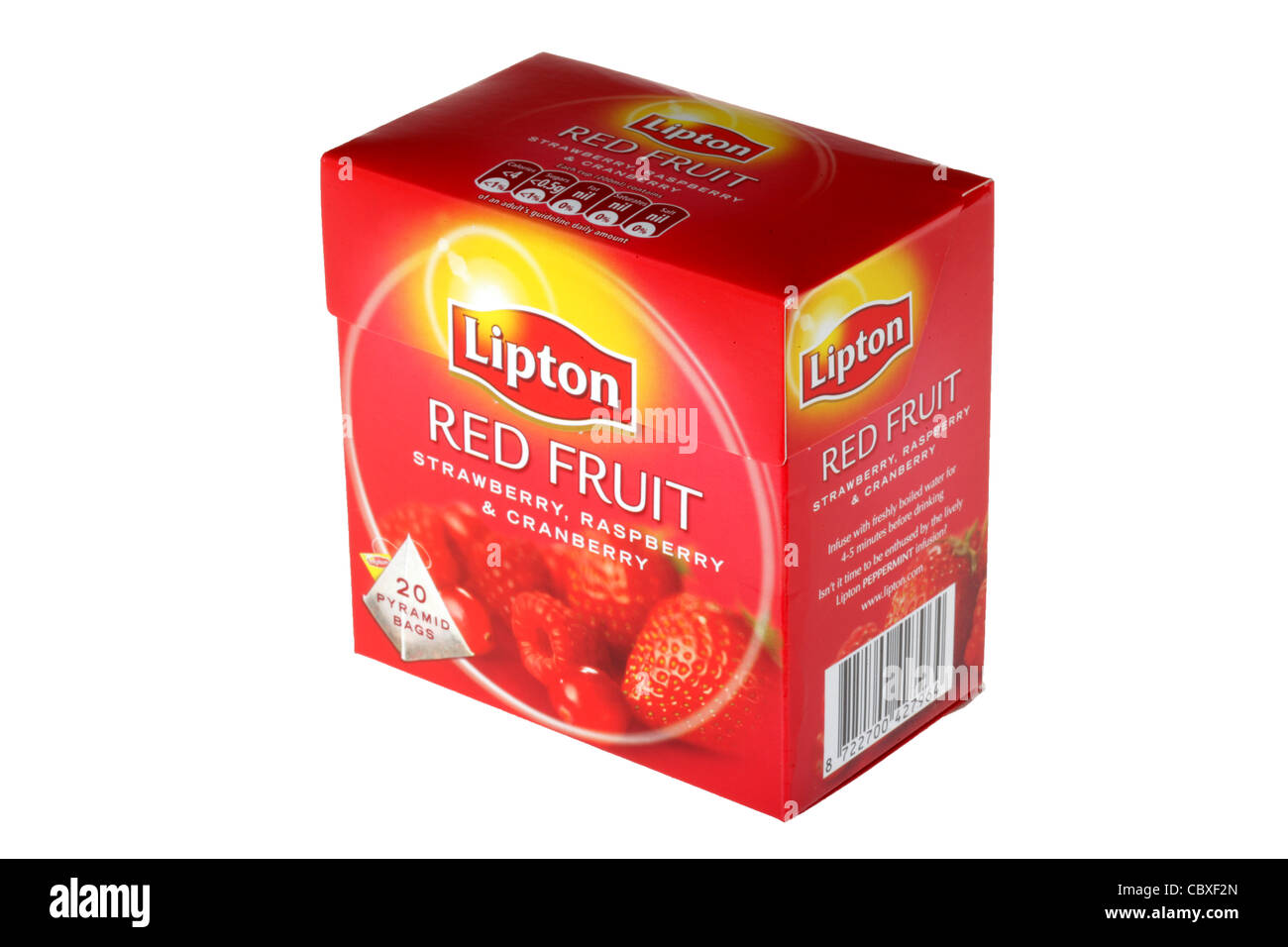 Lipton Red Fruit Tea Bags Isolated Against A White Background With No People And A Clipping Path Stock Photo