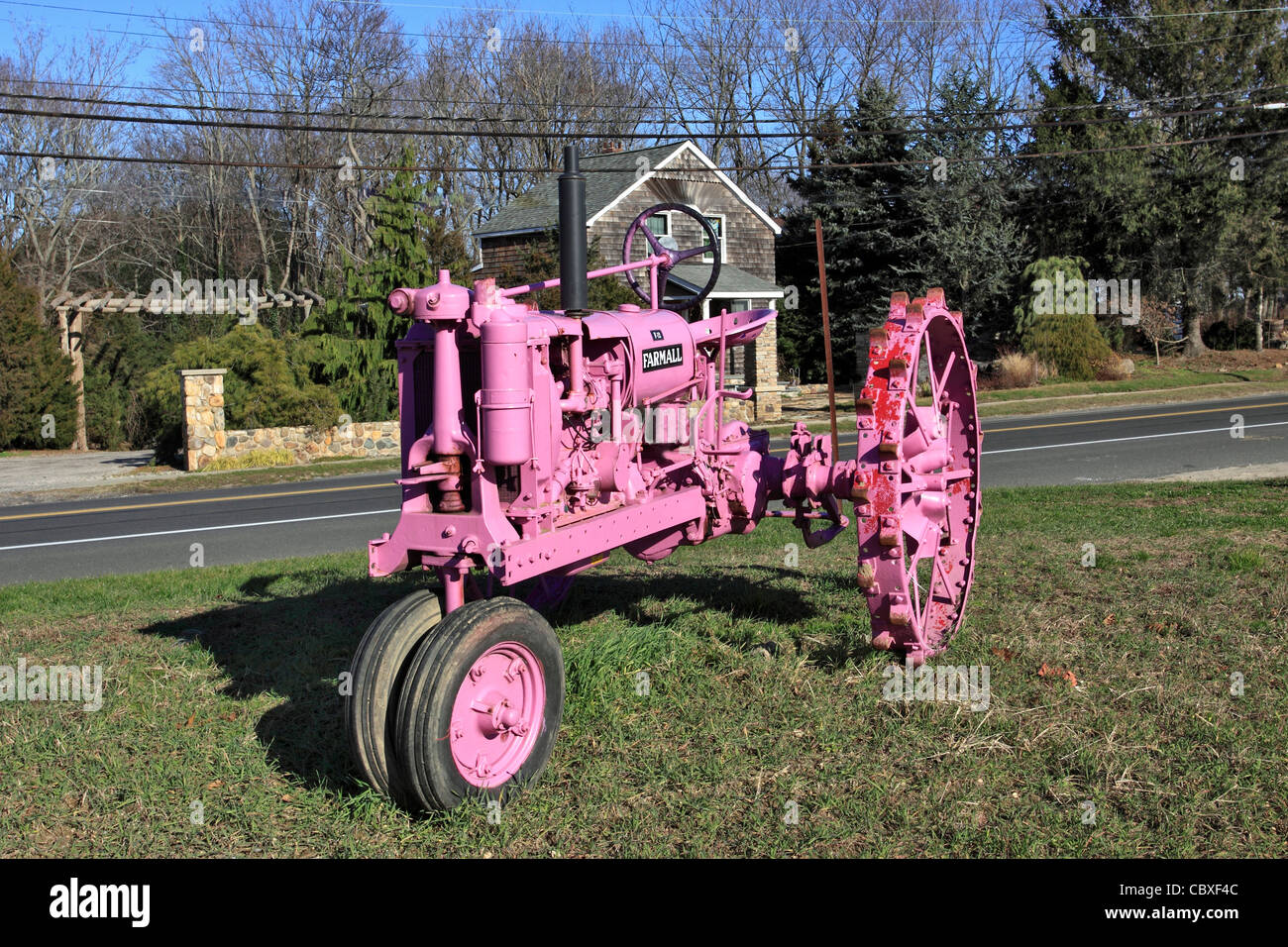 Antique farm tractor eastern Long Island NY Stock Photo