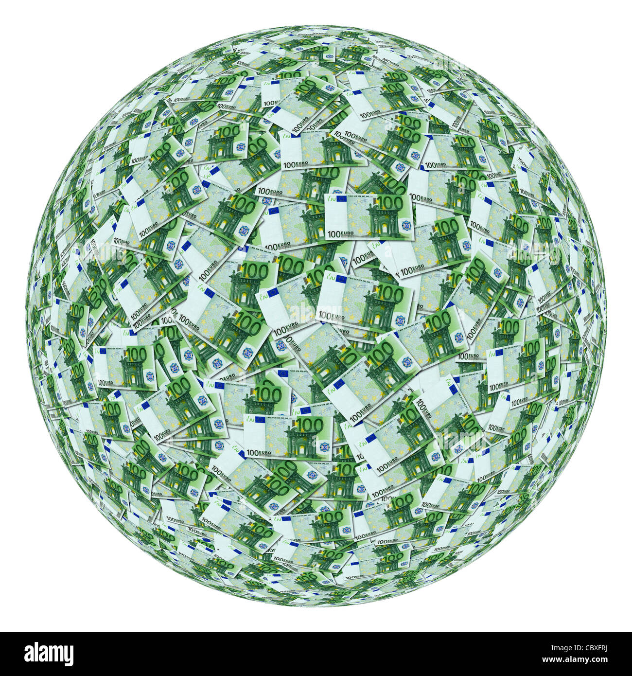 A sphere made with banknotes of 100 Euros.  Sphère composée à partir de billets de banque de 100 euros. Stock Photo