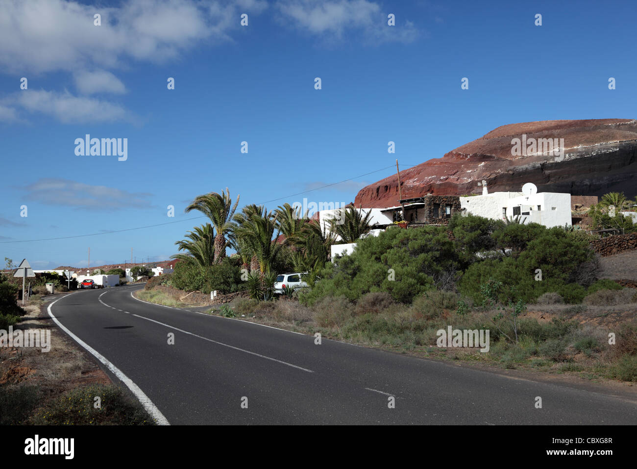 Country road on Canary Island Lanzarote, Spain Stock Photo