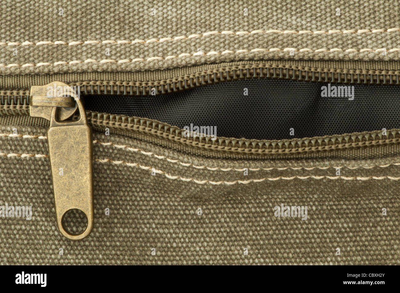 Beige zip on bag and sewing fabric Stock Photo Alamy