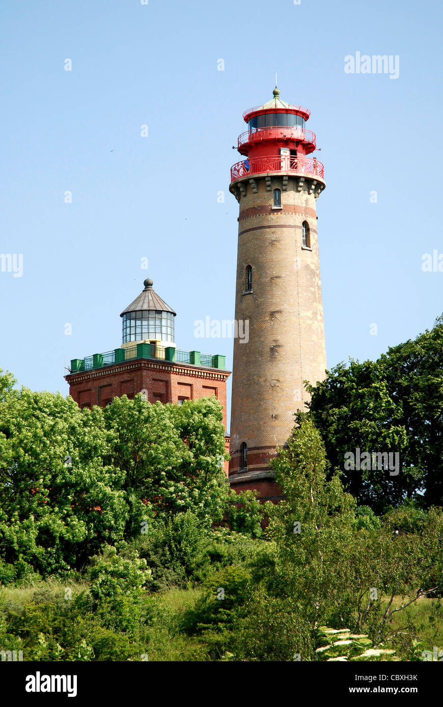 Lighthouses of Kap Arkona on the Island Ruegen. Stock Photo