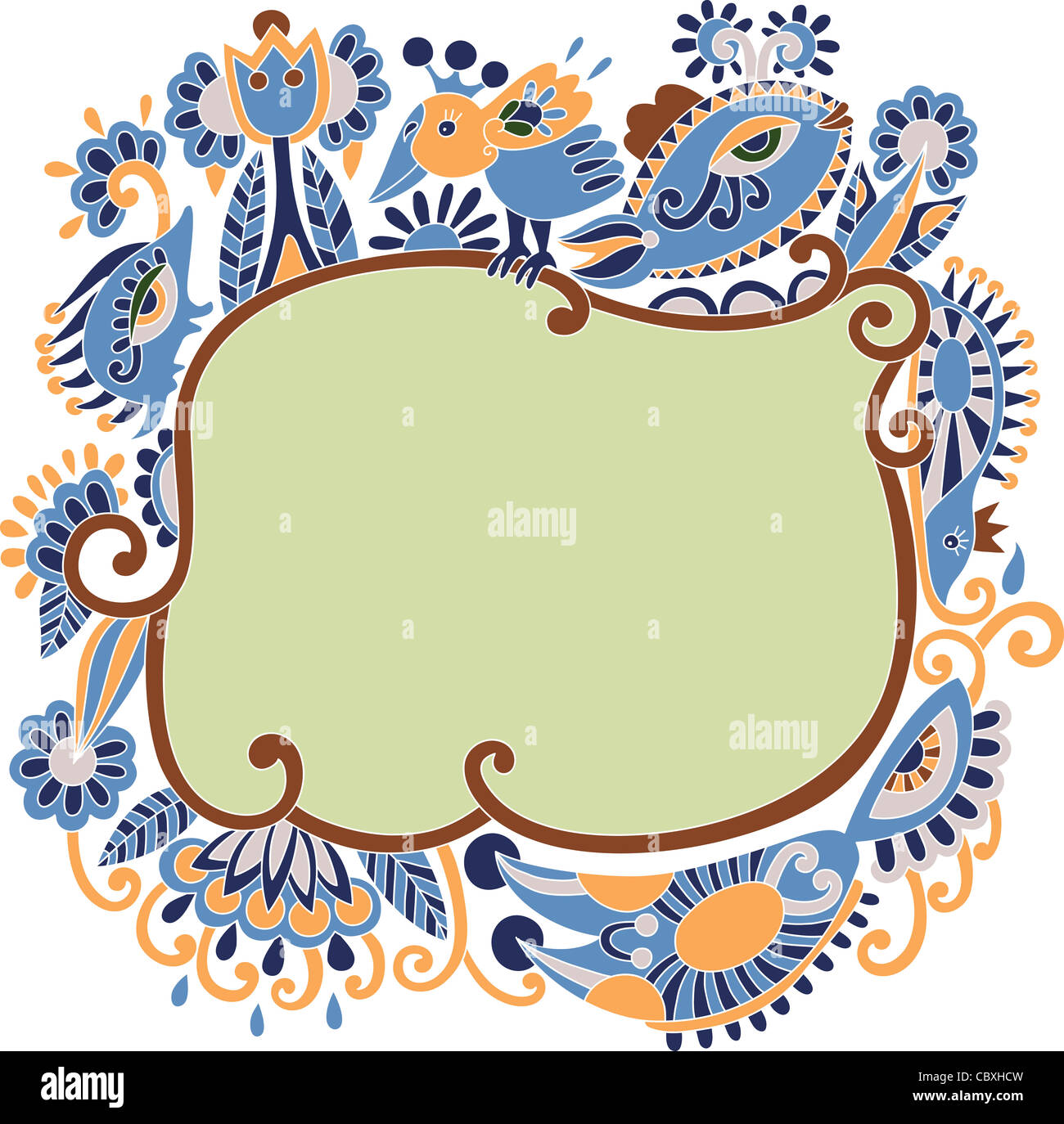 floral frame with flowers, animals, bird and fish Stock Photo - Alamy