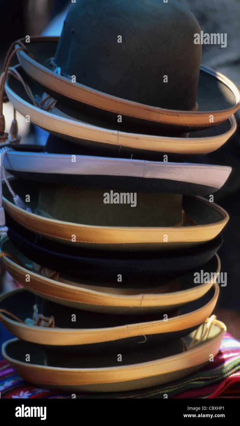Pile of bowler hats, Pisaq Market, Peru Stock Photo - Alamy