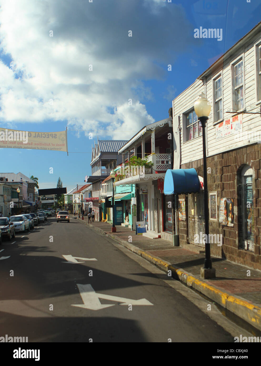 A street in Basse-Terre on St Kitts in the Eastern Caribbean Stock Photo