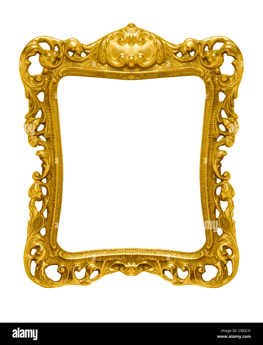 An ornate gold picture frame silhouetted against a white background Stock Photo