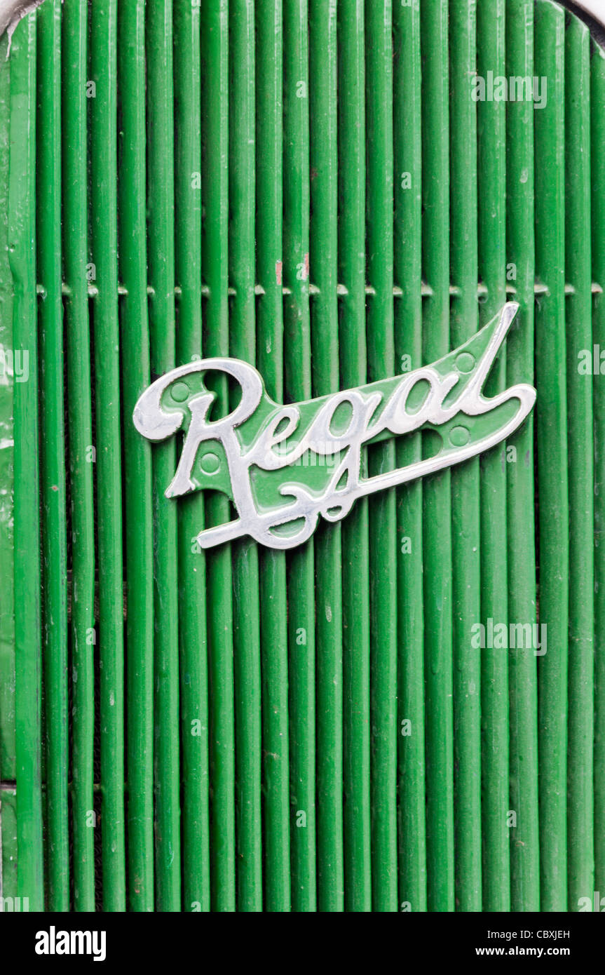 The nameplate on the radiator grille of an old AEC Regal bus Stock Photo