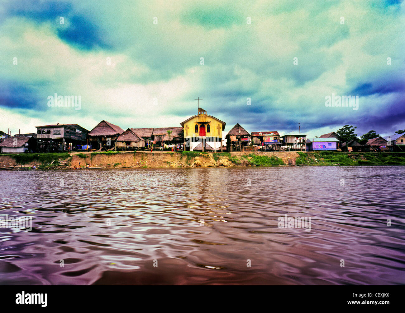 a view of the church in Belen Iquitos on the Amazon River Stock Photo
