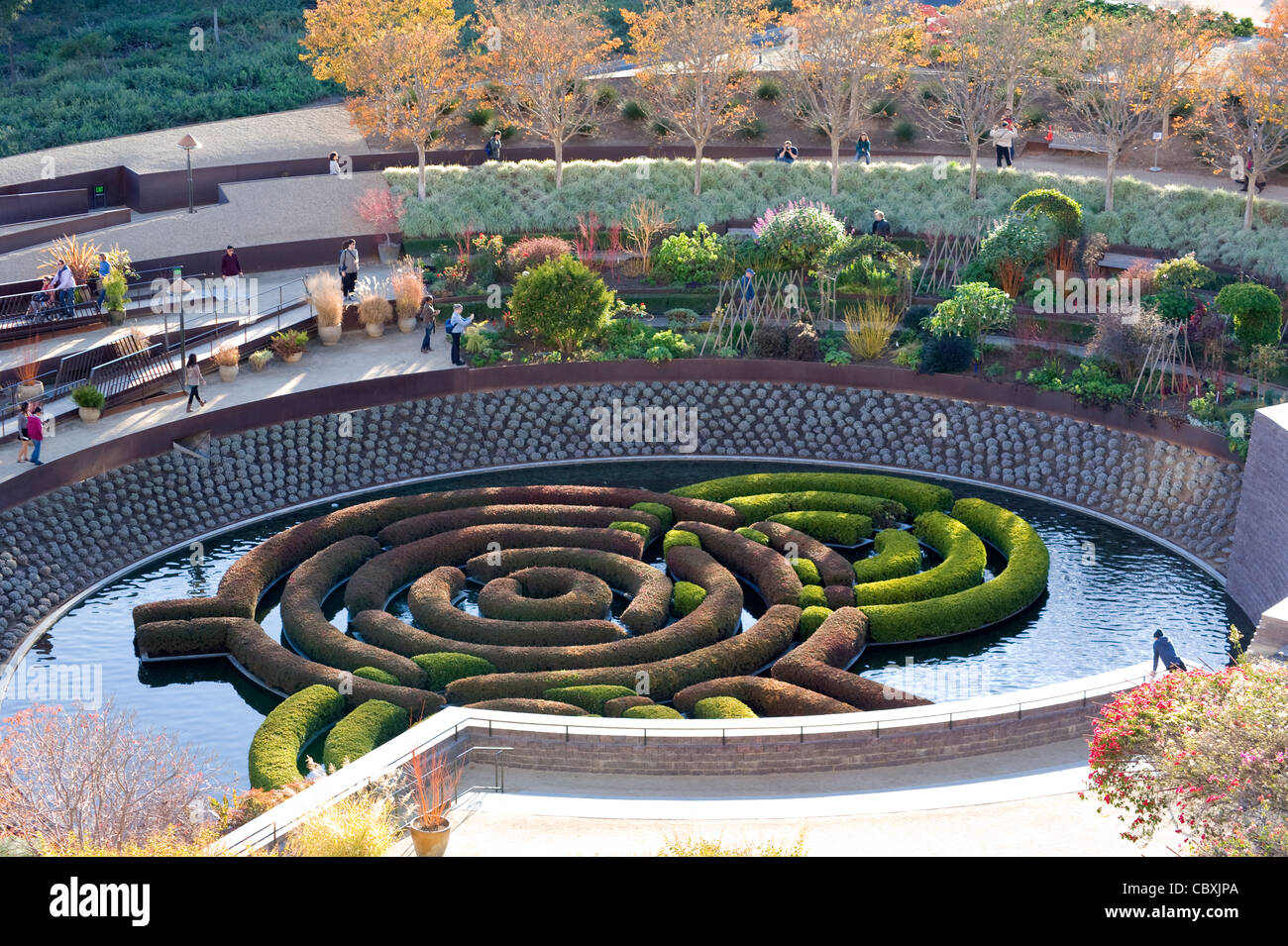 Central garden at the Getty Center in the fall Stock Photo