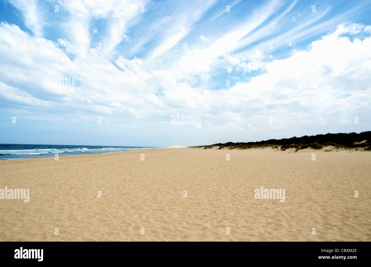 Isolated and unspoilt stretch of sand: the Ninety Mile Beach at Lakes Entrance in Gippsland, Victoria, Australia Stock Photo