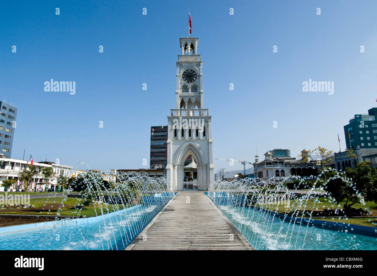 Chile. Iquique city. Prat square and the clock tower. Stock Photo