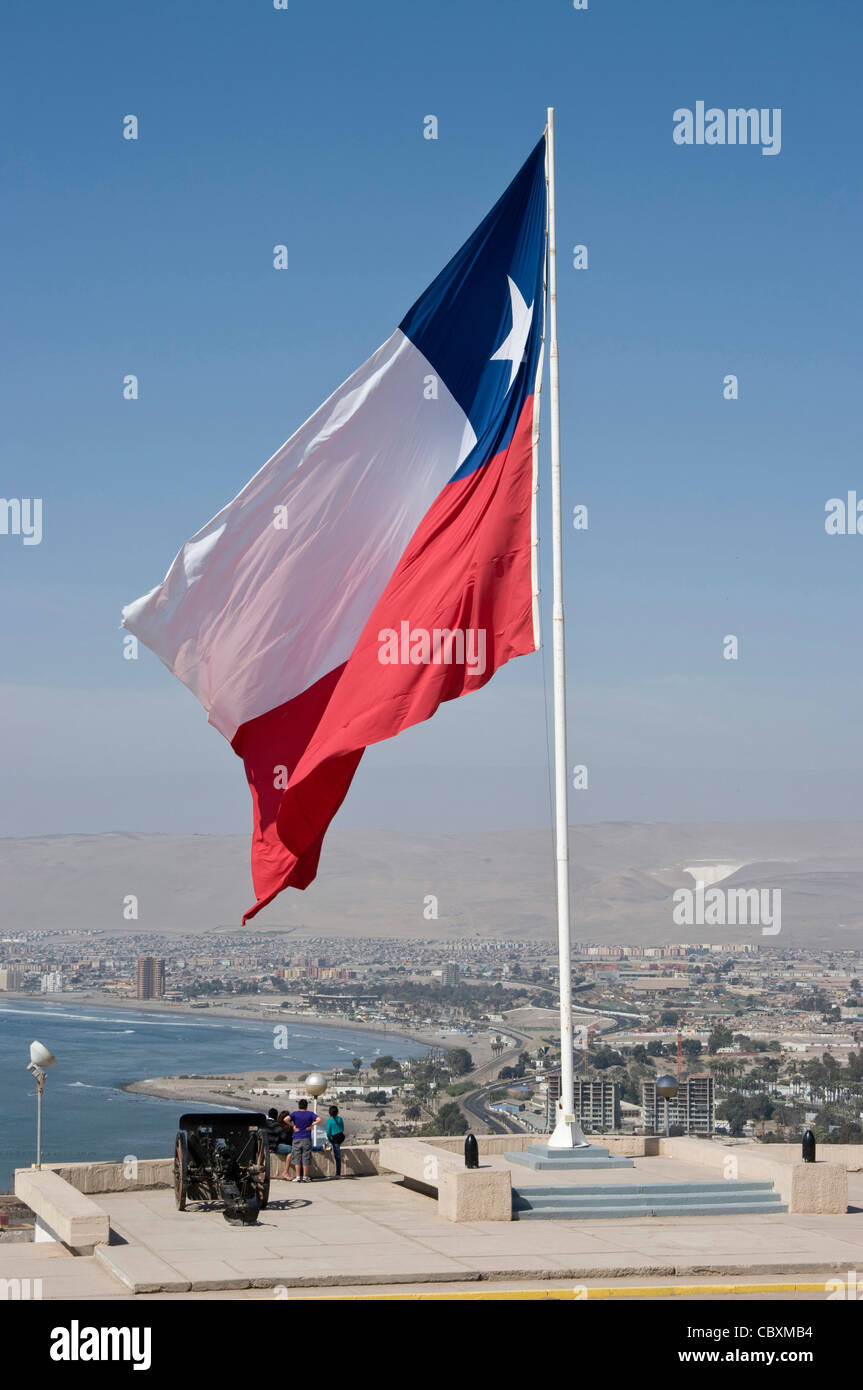 Chile. Chilean Flag in the Morro of Arica. Stock Photo