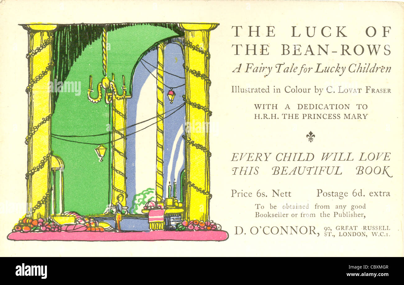 Postcard advertising The Luck of the Bean-Rows by Claud Lovat Fraser Stock Photo