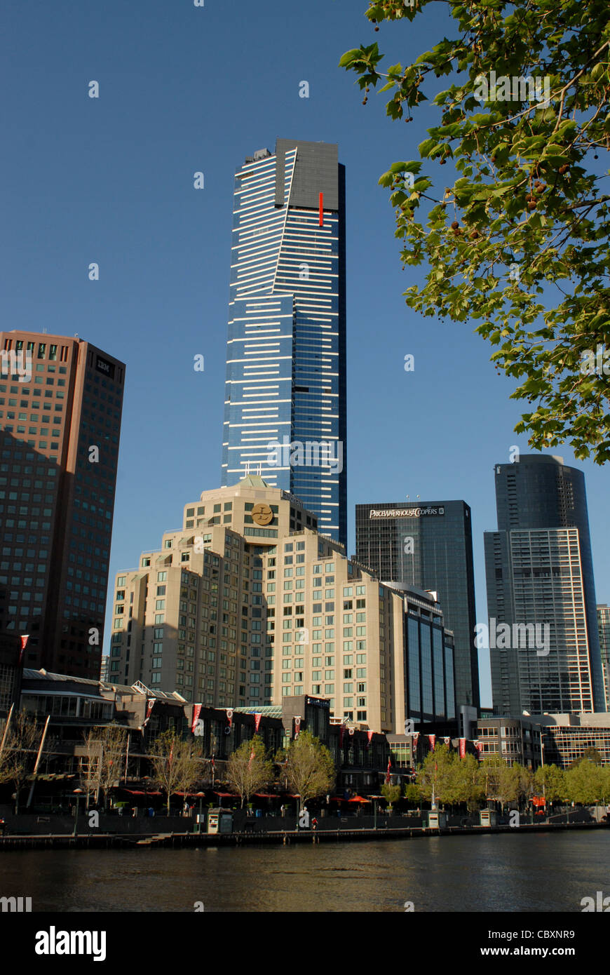 Skyline of Southbank with Eureka Tower and Yarra river in central Melbourne, capital of Victoria, Australia Stock Photo
