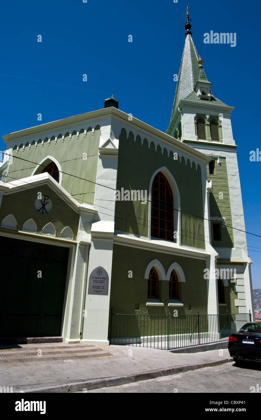 Chile. Valparaiso city. Wooden church . World heritage Site. Stock Photo