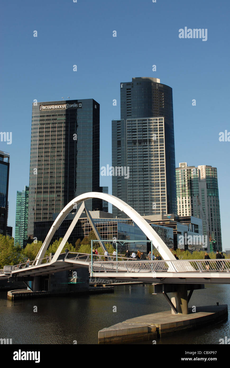 Yarra footbridge leading from the CBD to Southbank and Eureka Tower in Melbourne, Victoria, Australia Stock Photo
