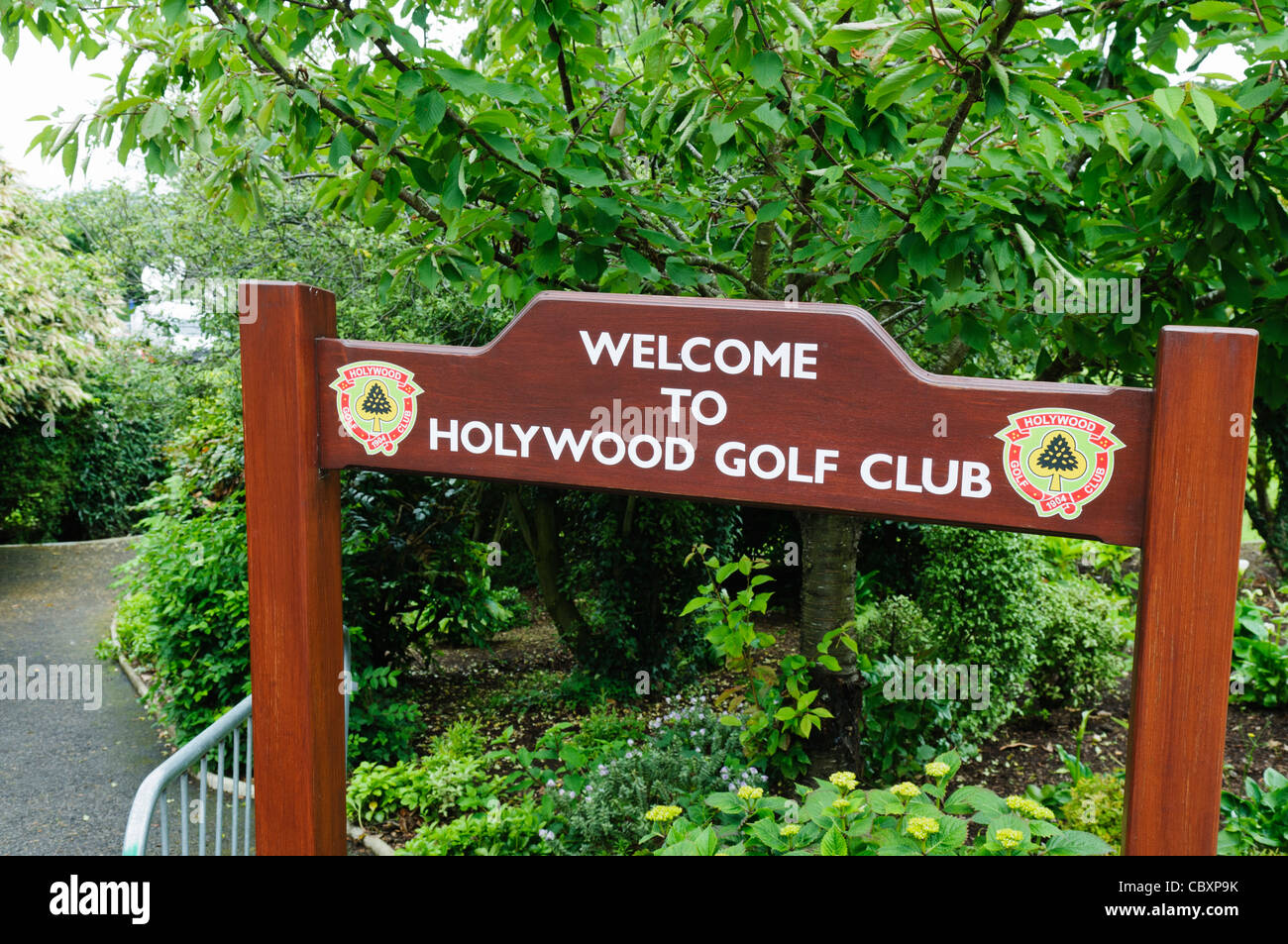 Sign welcoming visitors to Holywood Golf Club, County Down, the home club for Rory McIlroy Stock Photo