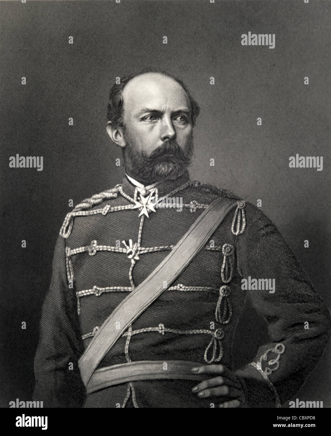 Portrait of Prince Frederick Charles or Prussia, Prince of Prussia (1828-85), The Iron Prince, Prussian Field Marshall. Victor at Battle of Königgrätz in 1866. Vintage Illustration or Engraving Stock Photo