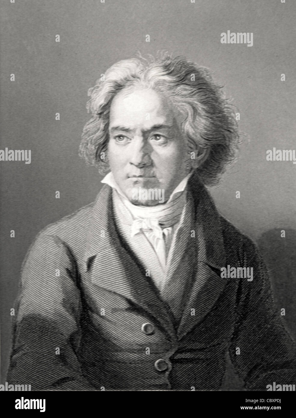 Portrait of Ludwig van Beethoven (1770-1827) German Composer. c19th Engraving by W. Holl from Painting by Kloeber. Vintage Illustration Stock Photo