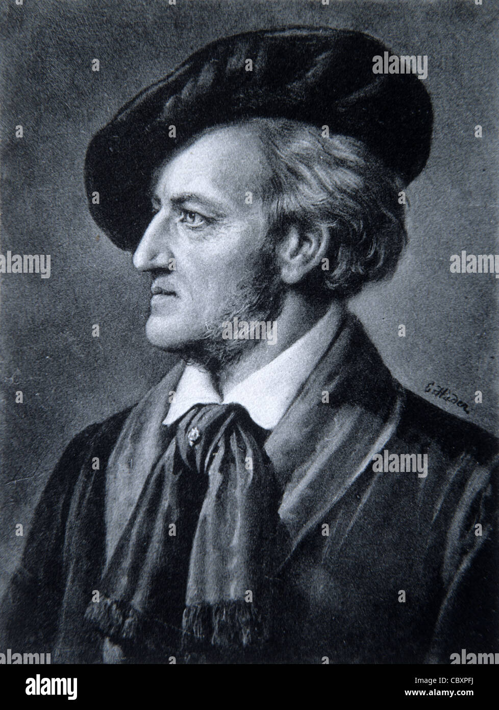Portrait of Richard Wagner (1813-83) or Wilhelm Wagner, German Composer and Musical Theorist. Portrait.Vintage Illustration or Engraving Stock Photo
