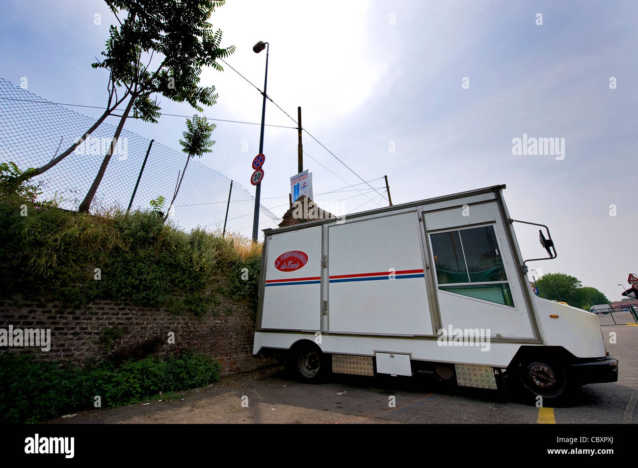 sandwich van parked in porta genova district in milan, italy Stock Photo
