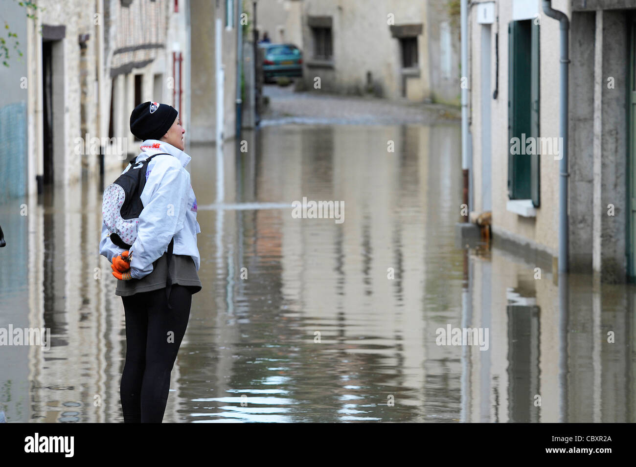 Rising Flood Waters in the medieval district of Parthenay Deux-sevres France Stock Photo